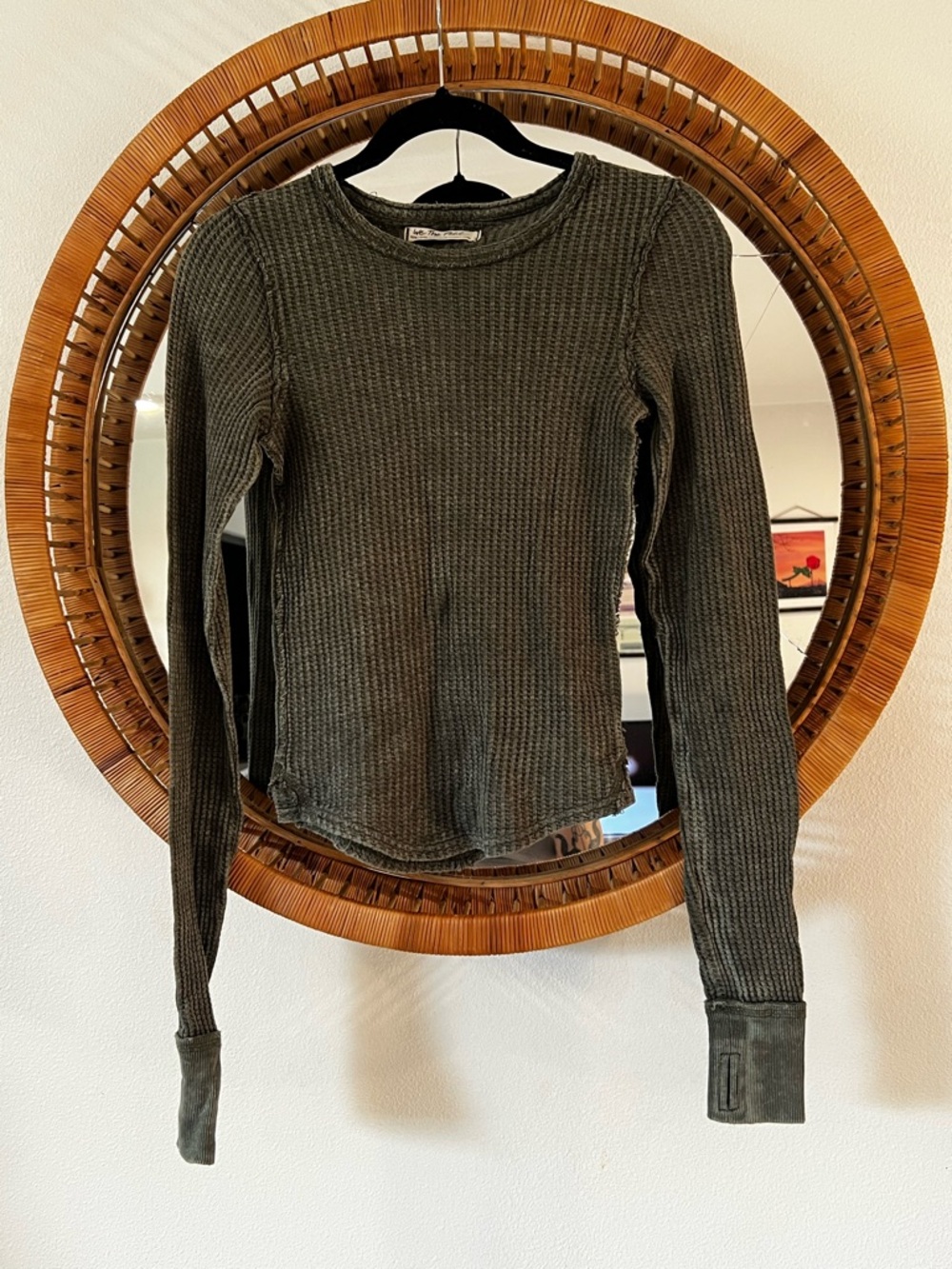 Long-Sleeve Thermal Knit Top in Olive Green